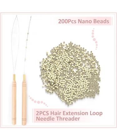 Vlasy Nano Beads Silicone Lined 3.0mm 200PCS + Hair Extension Loop Needle Threaders Set - Blonde Hair Extensions/Tinsel - Buy Online on GoSupps.com
