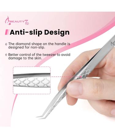 Beauty7 Eyelash Tweezers Stainless Steel Sharp Tips for Semi-Perm Lash Extension Color Silver Silver03 - Buy Online on GoSupps.com