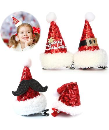 Behon 4 piece hair clip for Christmas novelty Christmas hat motif hair clipping Christmas party hair clip for children christmas hair clips baby hair clips