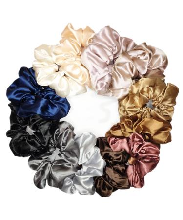 Satin Silk Hair Scrunchies - Pack of 12 Assorted Multicolored Hair Ties for Women and Girls - Buy Online on GoSupps.com
