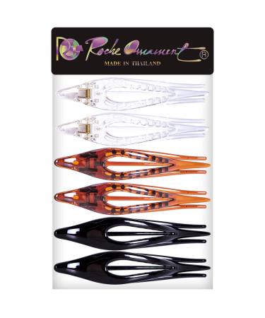 RC ROCHE ORNAMENT 6 Pcs Womens Thin Curved Eyelet Hair Clips - No Slip Grip Beauty Accessory in Clear Brown and Black - Pack of 6 - Buy Online on GoSupps.com