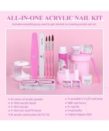 SAVILAND Acrylic Nail Kit with Mini Nail Lamp Professional Acrylic Powder & Liquid Set for DIY Nail Extension Clear White Pink - Perfect for Beginners - Buy Online on GoSupps.com