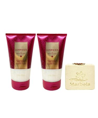 Bath & Body Works Luminous 2 Pack Exfoliating Glow Body Scrub Gift Set with a Creamy Rose Bar Soap - Full Size