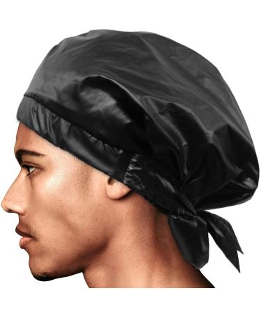 HAVHAF Dapper Men Shower Cap For Men (Black  XL) - Reusable Waterproof Extra Large Mens Shower Cap Men | For Braids Long Hair Cap For Shower Caps Bonette For Men | Perfect Gift For Man (Glossy Black)