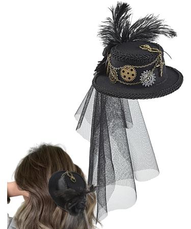 Steampunk Hair Clip Vintage Steampunk Lace Veil Hair Pieces | Chic Headwear Unique Gothic Hair Accessories with Small Hat for Masquerade Role Costume - Buy Online on GoSupps.com
