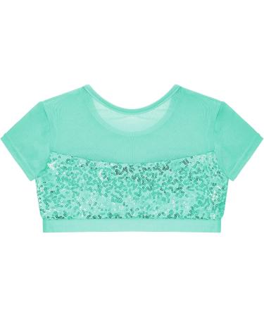Aislor Girls Sparkly Sequins Cap Sleeve Fitness Crop Top - Mint Green, 6 Years - Buy Online on GoSupps.com