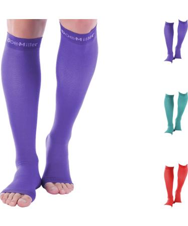 Doc Miller Open Toe Compression Socks 1 Pair 20-30mmHg Support Circulation Recovery Shin Splints Varicose Veins Violet X-Large