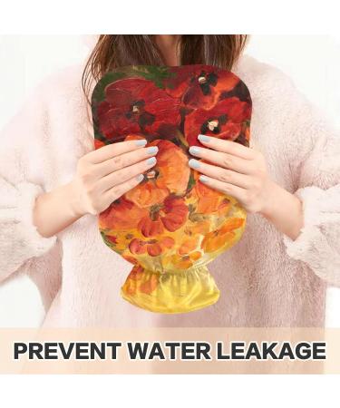 NAANLE 2L Transparent Hot Water Bottle with Lid - Oil Painting Poppy Flowers for Menstrual Cramps Pain Relief & Heat Therapy - Buy Online on GoSupps.com