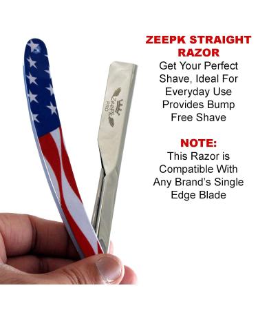 Buy Straight Edge Razor for Men - Barber Salon Quality (American Flag) | Zeepk Cut Throat Razor + 10 Blades - International Shipping Available - Buy Online on GoSupps.com