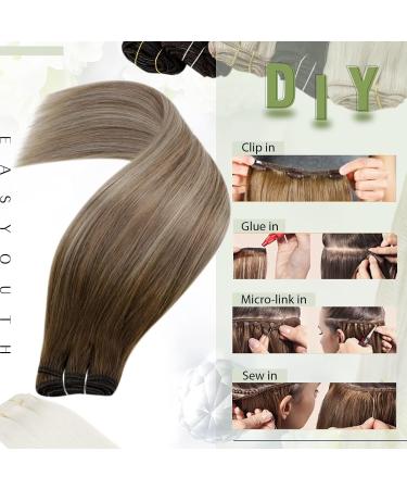 Easyouth Sew in Hair Extensions Human Hair Brown to Medium Blonde Balayage Ombre 20 Inch 100g 3-Weft #3/8/22 - Buy Online on GoSupps.com
