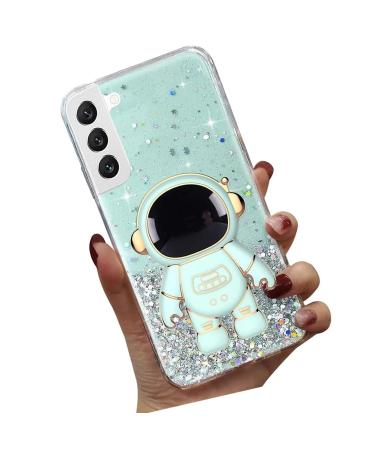 Tivenfezk Nadoli for Samsung Galaxy S21 astronaut Hidden Stand Shell caricature glitter stand soft silicone bling transparent protective cover samsung galaxy s21 green