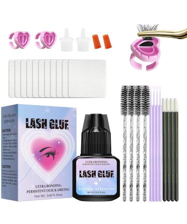 Sensitive Lash Extension Glue Kit-Strong Hold Cluster Lash Glue | 3-4 Weeks Long Lasting | Waterproof & No Irritation | 2-3 Sec Drying time | Black Eyelash Glue for Beginner DIY or Professional (5ml)