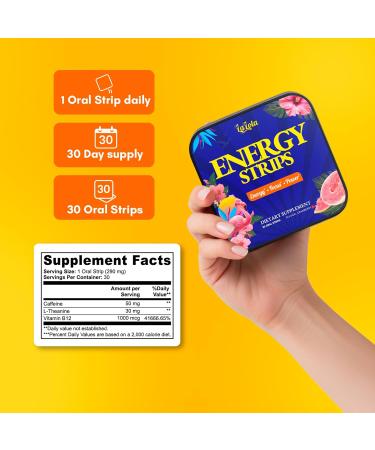 LALOLA Energy Strips Quick-Dissolving Oral Strips 50mg Green Tea Caffeine 30mg L-Theanine 1000mcg B12 Gluten Free Clean Energy Without Jitters - Buy Online on GoSupps.com