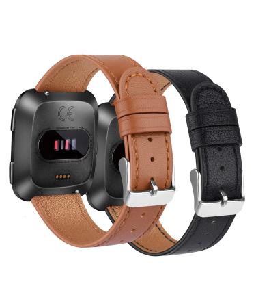 2 Pack BOTNUW Leather Bands Compatible with Fitbit Versa 2 Bands / Versa Bands / Fitbit Versa SE / Versa Lite Wristbands Fitness Smart Watch, Soft Replacement Leather Strap Bands for Women Men black&brown - Buy Online on GoSupps.com