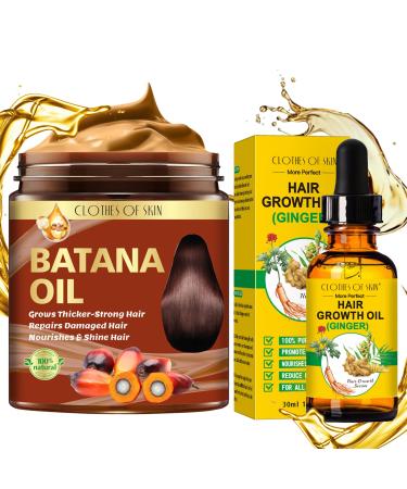 Batana Oil for Hair Growth Organic Raw Batana Oil Hair Mask & Ginger Hair Growth Oil Hair Oil Hair Treatment for Frizzy Damaged Hair For Thicker-Strong Hair Nourishes Scalp Repair Dry Damaged Hair