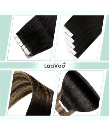 LAAVOO Ombre Tape-In Hair Extensions - Real Hair Balayage Black to Brown & Caramel Blonde 40cm 10PCS #1B/4/27 - Buy Online on GoSupps.com