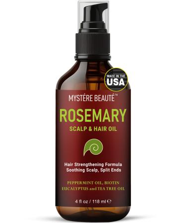 Rosemary Hair Oil for Hair Growth - Ideal for Dry Damaged Hair & Scalp with Mint Biotin & Essential Oils - Formulated for Scalp Soothing & Hair Strengthening - 4 fl oz