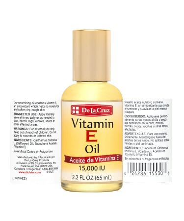 De La Cruz Vitamin E Oil 15000 IU - 2.2 fl oz | Nourishing Skin & Hair Care - Buy Online on GoSupps.com