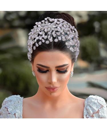 GAODESI Wedding Headband Bridal Hair Pieces Rhinestone Hair Accessories for Brides(Silver)