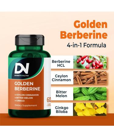 Divinity Nutra Golden Berberine Supplement with Ceylon Cinnamon Bitter Melon Ginkgo Biloba Made in USA 6 Bottles 60 Capsules Each - Buy Online on GoSupps.com