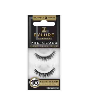 Eylure False Eyelashes Pre-Glued Design Sapphire Luxe Faux Mink Single Pair | Stays for up to 15 hours Easy to wear