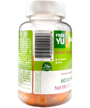 FREEYU Halal & Gluten Free Kids Immunity Gummy - Dietary Supplement with Vitamins for Kids & Children - Chewable Multivitamin Booster Gummies with B12 Zinc Vitamin C D E A - 60 Gummies (5.3 oz) - Buy Online on GoSupps.com