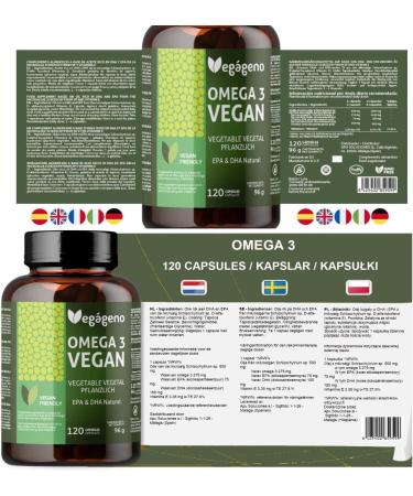OMEGA 3 VEGAN - Seaweed Oil 2000MG of plant origin. High concentration of 600mg DHA and 300mg of EPA per daily dose. 100% natural. Gluten free. Non-GMO. Vegan compatible - Buy Online on GoSupps.com