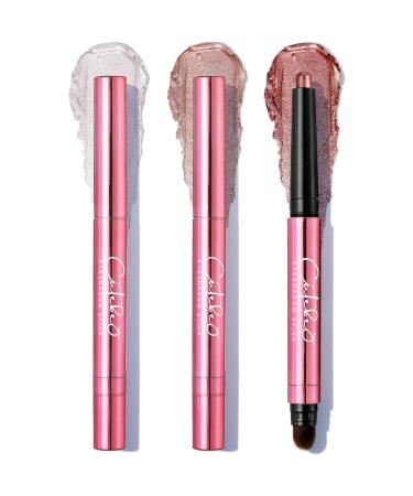 CUTEBEY Eyeshadow Stick 3PCS Eyeshadow Stick Set with Cream Formula Glide on Smoothly and Easy to Blend  Waterproof & Smudge-proof & Crease-proof Ensure the Long-lasting Eye Makeup Pink Peach 3PCS