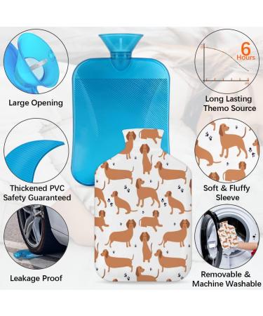 Heat Bottle with Dachshund Motif & Fluffy Cover 2L Warm Water Bottle for Kids Adults | Cozy Nights & Pain Relief - Buy Online on GoSupps.com