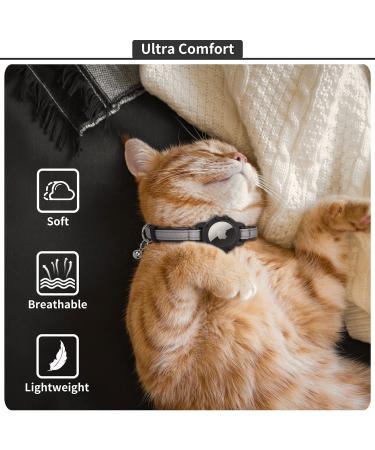 Reflective AirTag Cat Collar with Bell - GPS Leather Collar for Girl Boy Cats & Kittens 7-9 Inch - Integrated Apple AirTag Holder - Blue - Buy Online on GoSupps.com