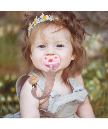 Personalized Tyry.hu Pacifier Chain for Boys & Girls - 2 Pack Gray & Khaki | Custom Name Wooden Clip Cotton Baby Gift - Buy Online on GoSupps.com