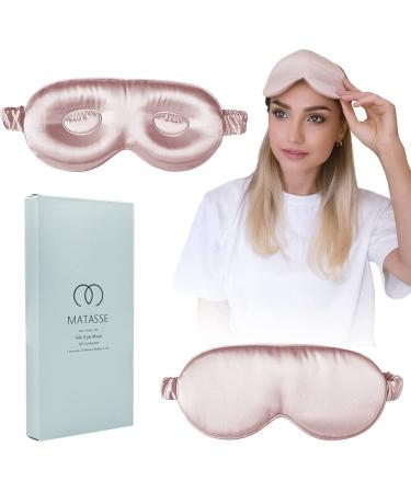 MATASSE Silk Your Life Silk Eye Sleeping Mask with Adjustable Strap - 3D Contoured Eye Mask for Sleeping Eye Cover Sleep Mask w/Silk Covered Strap for Women Men Genuine Mulberry Silk Pink