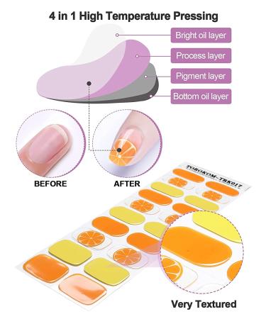 Semi Cured Gel Nail Strips TOROKOM 20 Stickers | Orange Yellow Nail Wraps with Nail File Stick | Adhesive Gel Stickers (UV/LED Lamp Required) - Buy Online on GoSupps.com