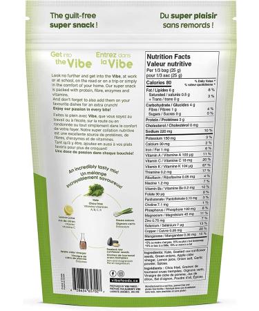 Vibe 12 Pack Kale Chips Crunchy Sour Cream and Green Onion Plant Based Vegan Gluten Free Keto Friendly Non-GMO Made in Canada 75g (Pack of 12) - Buy Online on GoSupps.com
