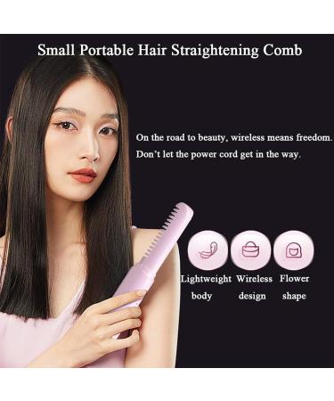 Rechargeable Wireless Hair Straightener Comb - 3 Temperature Levels Portable Hair Straightening Brush & Curler (Pink) - International Shipping Available - Buy Online on GoSupps.com