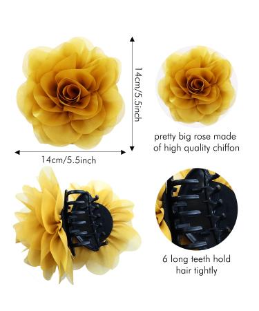 Cinaci 4-Pack Black Plastic Hair Clips with Chiffon Rose Loop Stylish Hair Accessories for Women & Girls - Buy Online on GoSupps.com