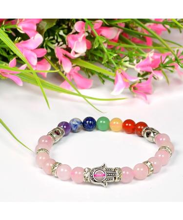 Rose Quartz Bracelet 7 Chakra Bracelet Combination Bracelet Crystal Bracelet with Hamsa Charm Bracelet Reiki Healing Bracelet Crystal Healing Bracelet - Buy Online on GoSupps.com