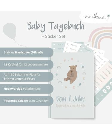 Mintkind Baby Album 'Your First Year of Life' A5 Mint - Customizable Photo Book & Sticker Set | Perfect Baby Gift for Boys & Girls | Ideal Memory Keepsake from 0 Months - Buy Online on GoSupps.com