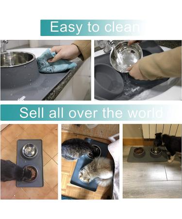 Stainless Steel Double Pet Feeder Bowls with Non-Skid Silicone Mat - Set of 2 Bowls for Dogs and Cats - Small-Medium Size - Grey - Buy Online on GoSupps.com