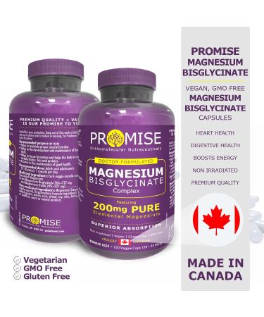 Promise Magnesium Bisglycinate Complex 150 Capsules-200mg Elemental Magnesium Superior Absorption Aids in Relaxation and Promotes Deep Sleep. Support and Relief from Body Aches Heart Health Aid- Made in Canada - Buy Online on GoSupps.com