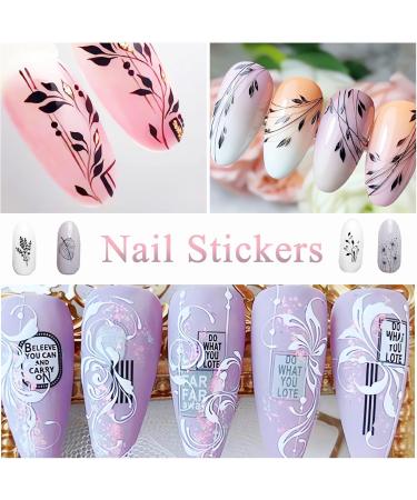 MxTimwan 10 Sheet Nail Ticker - Self-Adhesive Nail Art Stickers with White & Black Flowers | Perfect Nail Accessories for Women & Girls | Ideal Festival Gift - Buy Online on GoSupps.com