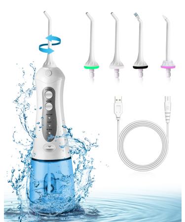 Water Flosser Cordless for Teeth - Professional Portable Oral Irrigator with 3 Mode |4 Tips, Rechargeable IPX7 Waterproof Teeth Cleaner for Braces Bridges Care, 300ML Detachable Water Tank Home Travel Blue