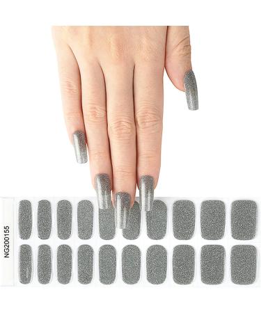 Semi Cured Gel Nail Wraps - 20pc Salon-Quality Manicure Set in Grey Glitter - Long Lasting & Easy to Apply/Remove with Nail File & Cuticle Stick - Buy Online on GoSupps.com