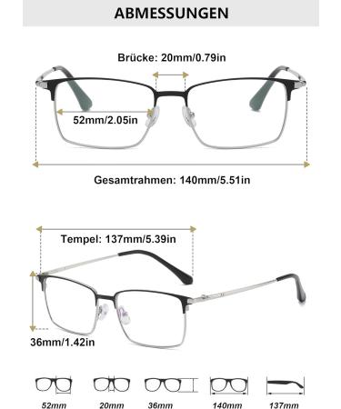 Lanomi Blue Light Filter Reading Glasses for Men & Women - Rectangle Metal Frame 3.0 Diopter Anti-Rays Visual Help - Buy Online on GoSupps.com
