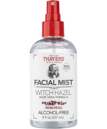 THAYERS Alcohol-Free Witch Hazel Facial Mist Toner with Aloe Vera, Rose Petal, 8 Ounce Rose petal 8 Fl Oz (Pack of 1)