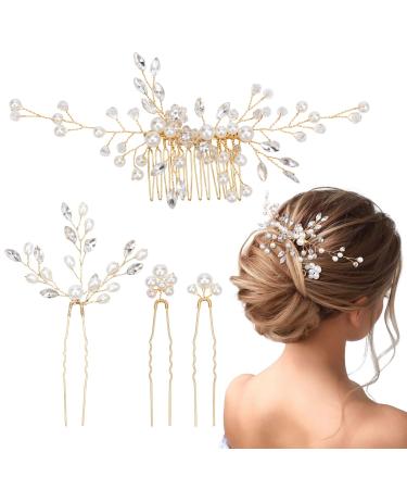 MELLIEX 4 Pieces Wedding Hair Accessories Crystal Pearls Bridal Jewelry Hair Comb U-shaped Bridal Hairpins for Women Girls Gold - Buy Online on GoSupps.com