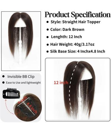 Real Hair Silk Base Topper for Thinning Hair Women - Dark Brown 12inch - Buy Online on GoSupps.com