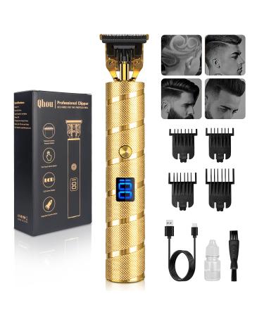 Hair Trimmer, Qhou Upgraded T Outline Clippers for Men, Cordless Electric Hair Trimmer Hair Cutting Kit with Hair Clippers Cordless Rechargeable Hair Cutter Shaving with LED Display Gold
