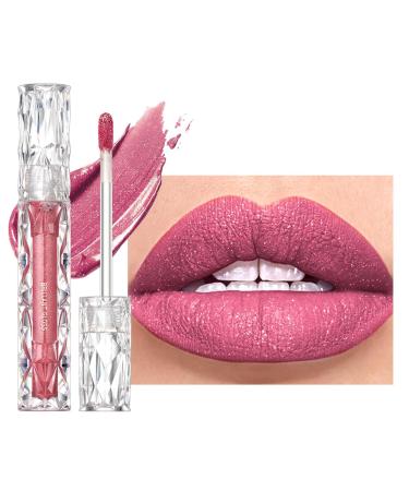 EONFAVE Matte glitter liquid lip gloss with diamond glitter 3D pearlescent waterproof and long-lasting highly pigmented metallic lips silky texture moisturizing formula