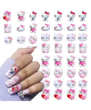 Hello Kitty Nail Charms Hello Kitty Nail Art Charms 3D Kawaii Cat Design Nail Rhinestones Cute Nail Charms for Acrylic Nails Cartoon Flatback Charms Nail Jewelry for DIY Craft Phone Case Decoration A-3